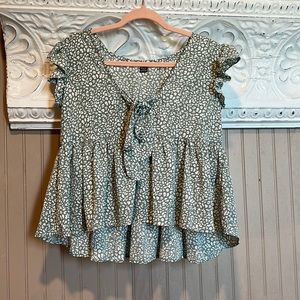 Floral green and white top